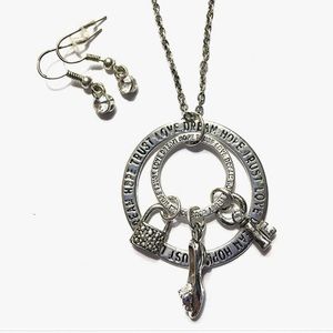 Charm Necklace Love Dream Hope Trust Circle Silver Tone